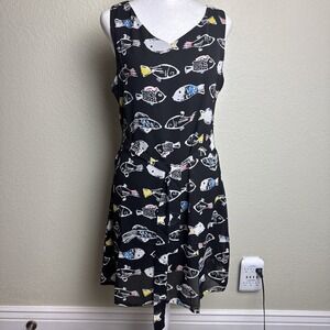 SM Wardrobe NWT Women's Dress Black Sleeveless Lined Fish Back Zip Belt Size M/S